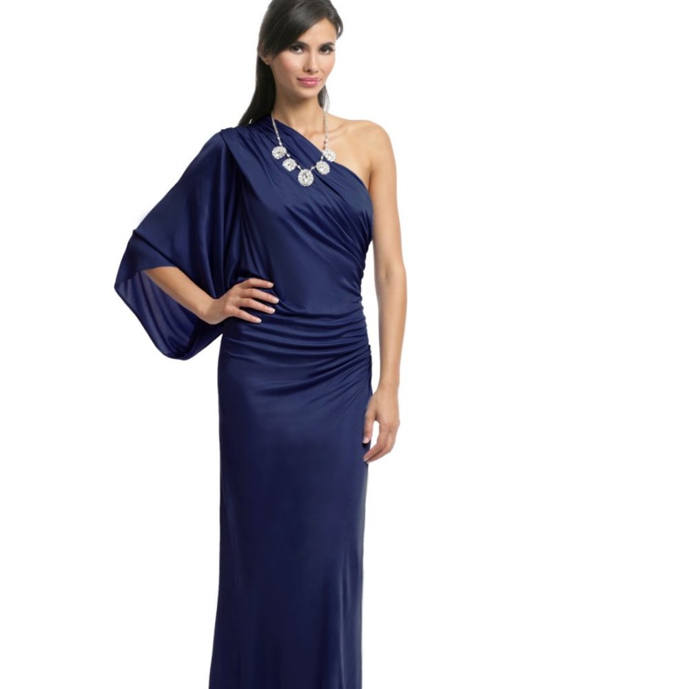 Yigal Azrouel Navy Batwing Draped Gown